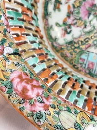 A Chinese Canton famille rose reticulated basket on stand and a gilt-bronze-mounted bowl, 19th C.