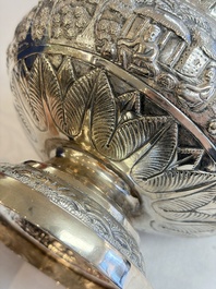 An Indian repouss&eacute; silver footed bowl, early 20th C.