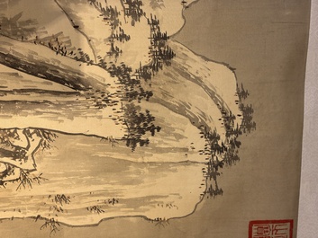Chinese school: 'Peony' and 'Snowscape', ink and colour on paper and silk, signed Shao Chongwei 卲重威 and Xia Gui 夏珪, 20th C.