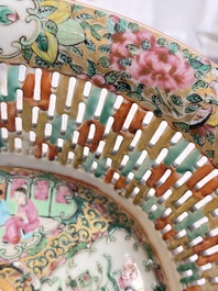 A Chinese Canton famille rose reticulated basket on stand and a gilt-bronze-mounted bowl, 19th C.