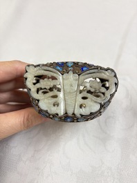 A Chinese jade-inset enamelled silver 'Butterfly' bracelet, 20th C.