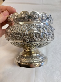 An Indian repouss&eacute; silver footed bowl, early 20th C.