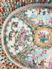 A Chinese Canton famille rose reticulated basket on stand and a gilt-bronze-mounted bowl, 19th C.