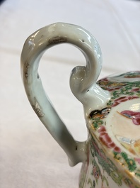 A Chinese Canton famille rose covered bottle vase and a teapot, 19th C.