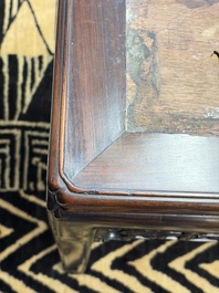 A Chinese hongmu stand and a square low table, 19th C.