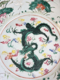 A large Chinese famille rose 'Dragon' basin and a basin with floral design, 19th C.