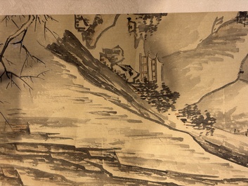 Chinese school: 'Peony' and 'Snowscape', ink and colour on paper and silk, signed Shao Chongwei 卲重威 and Xia Gui 夏珪, 20th C.