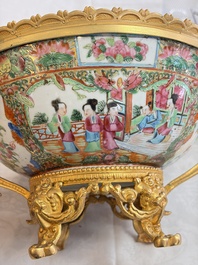 A Chinese Canton famille rose reticulated basket on stand and a gilt-bronze-mounted bowl, 19th C.