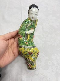 Six Chinese famille rose figures, one with a 'Lotus Throne' stand, 19th C.