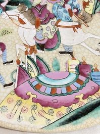A Chinese Nanking famille rose 'Romance of the Three Kingdoms' dish, Chenghua mark, 19th C.