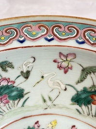 A large Chinese famille rose 'Dragon' basin and a basin with floral design, 19th C.