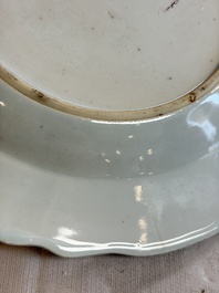 Eight Chinese famille rose plates with floral design and a 'Rooster' teapot, Yongzheng/Qianlong