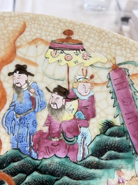 A Chinese Nanking famille rose 'Romance of the Three Kingdoms' dish, Chenghua mark, 19th C.