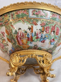 A Chinese Canton famille rose reticulated basket on stand and a gilt-bronze-mounted bowl, 19th C.