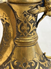 An Ottoman gilt-metal jug with stylised floral design, 19/20th C.