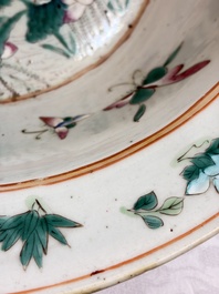 A large Chinese famille rose 'Dragon' basin and a basin with floral design, 19th C.