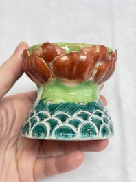 Six Chinese famille rose figures, one with a 'Lotus Throne' stand, 19th C.