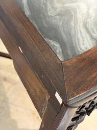 A fine Chinese marble-topped hongmu demi-lune console table, 19th C.