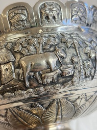 An Indian repouss&eacute; silver footed bowl, early 20th C.