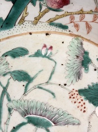 A large Chinese famille rose 'Dragon' basin and a basin with floral design, 19th C.