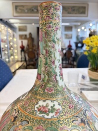 A Chinese Canton famille rose covered bottle vase and a teapot, 19th C.