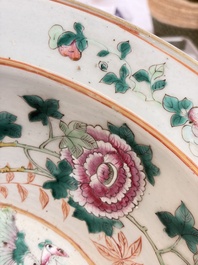 A large Chinese famille rose 'Dragon' basin and a basin with floral design, 19th C.