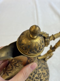 An Ottoman gilt-metal jug with stylised floral design, 19/20th C.