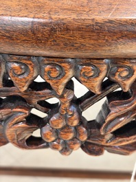 A fine Chinese marble-topped hongmu demi-lune console table, 19th C.