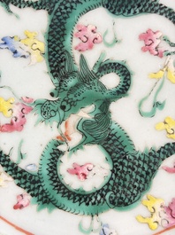 A large Chinese famille rose 'Dragon' basin and a basin with floral design, 19th C.