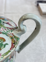 A Chinese Canton famille rose covered bottle vase and a teapot, 19th C.