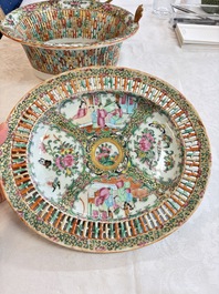 A Chinese Canton famille rose reticulated basket on stand and a gilt-bronze-mounted bowl, 19th C.