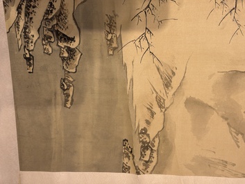 Chinese school: 'Peony' and 'Snowscape', ink and colour on paper and silk, signed Shao Chongwei 卲重威 and Xia Gui 夏珪, 20th C.