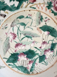 A large Chinese famille rose 'Dragon' basin and a basin with floral design, 19th C.
