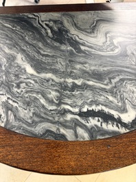 A fine Chinese marble-topped hongmu demi-lune console table, 19th C.