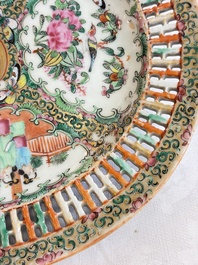 A Chinese Canton famille rose reticulated basket on stand and a gilt-bronze-mounted bowl, 19th C.