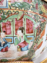 A Chinese Canton famille rose reticulated basket on stand and a gilt-bronze-mounted bowl, 19th C.