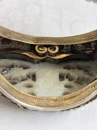 A Chinese jade-inset enamelled silver 'Butterfly' bracelet, 20th C.