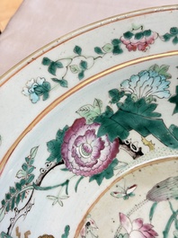 A large Chinese famille rose 'Dragon' basin and a basin with floral design, 19th C.