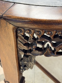 A fine Chinese marble-topped hongmu demi-lune console table, 19th C.