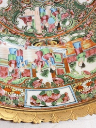 A Chinese Canton famille rose reticulated basket on stand and a gilt-bronze-mounted bowl, 19th C.