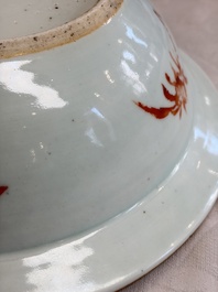 A large Chinese famille rose 'Dragon' basin and a basin with floral design, 19th C.