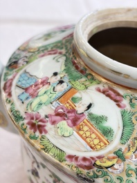 A Chinese Canton famille rose covered bottle vase and a teapot, 19th C.