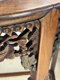 A fine Chinese marble-topped hongmu demi-lune console table, 19th C.