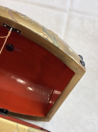 A Japanese Shibayama lacquer taiko drum-shaped casket on its original stand, Taisho, 19/20th C.