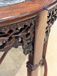 A fine Chinese marble-topped hongmu demi-lune console table, 19th C.