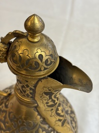 An Ottoman gilt-metal jug with stylised floral design, 19/20th C.