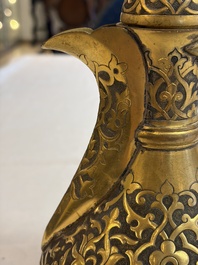 An Ottoman gilt-metal jug with stylised floral design, 19/20th C.