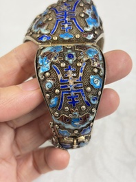 A Chinese jade-inset enamelled silver 'Butterfly' bracelet, 20th C.