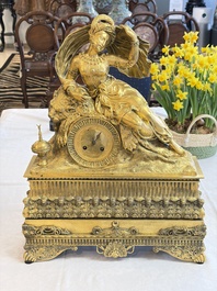 A gilt-bronze 'Oriental Beauty Reclining on a Lion Skin' mantel clock, France, first quarter 19th C.