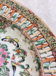 A Chinese Canton famille rose reticulated basket on stand and a gilt-bronze-mounted bowl, 19th C.